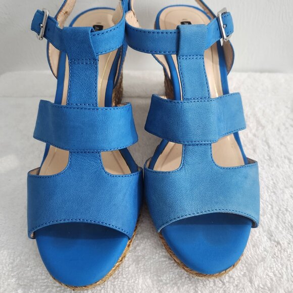 Alex Marie Blue Suede T-Strap High Wedge Fashion Espadrilles 8M - Picture 9 of 9